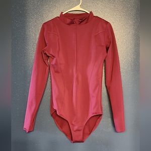 Women's XL Capezio long sleeve, zip up mock neck leotard in raspberry